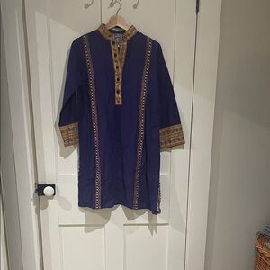 Men's Blue Kurta with Gold Accents
